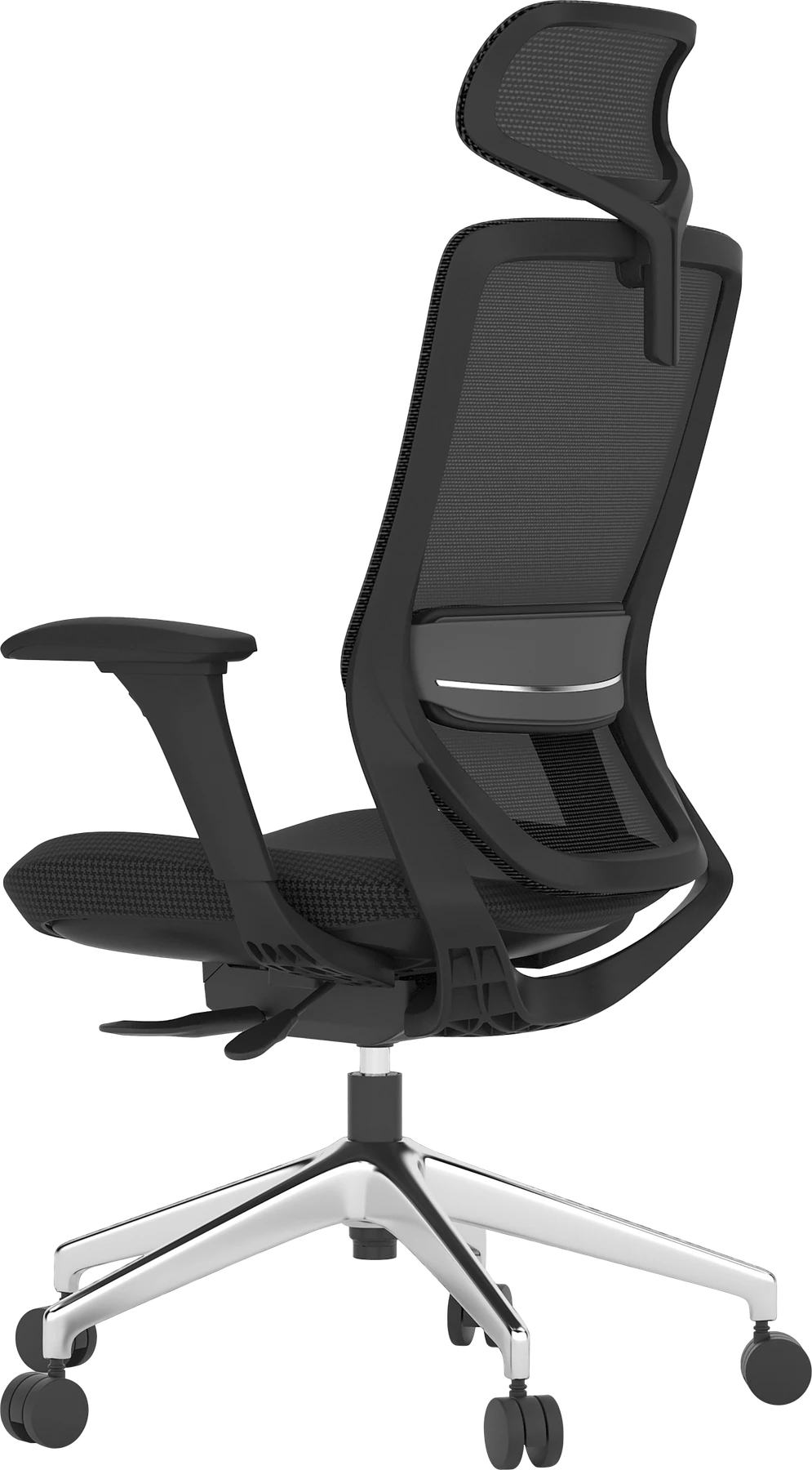 Core Chair viewed from behind, showing the headrest, mesh back and adjustable lumbar-support assembly